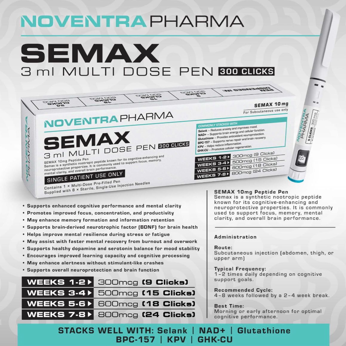 Noventra Pharma Semax 20mg | 3ml | Multi-Dose Pen (300 Clicks)